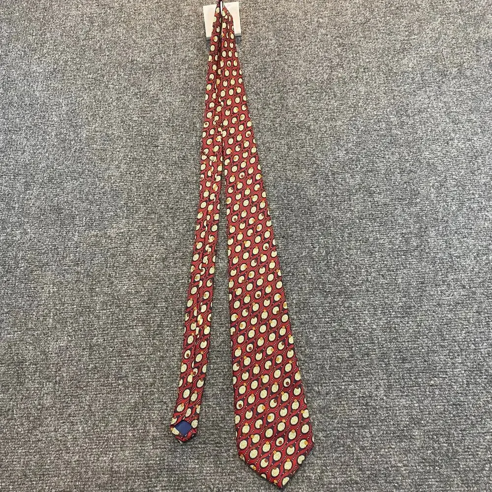 Pascal Hand Made Silk Neck Tie Red Tennis Racquet Ball Paddle Ball Print